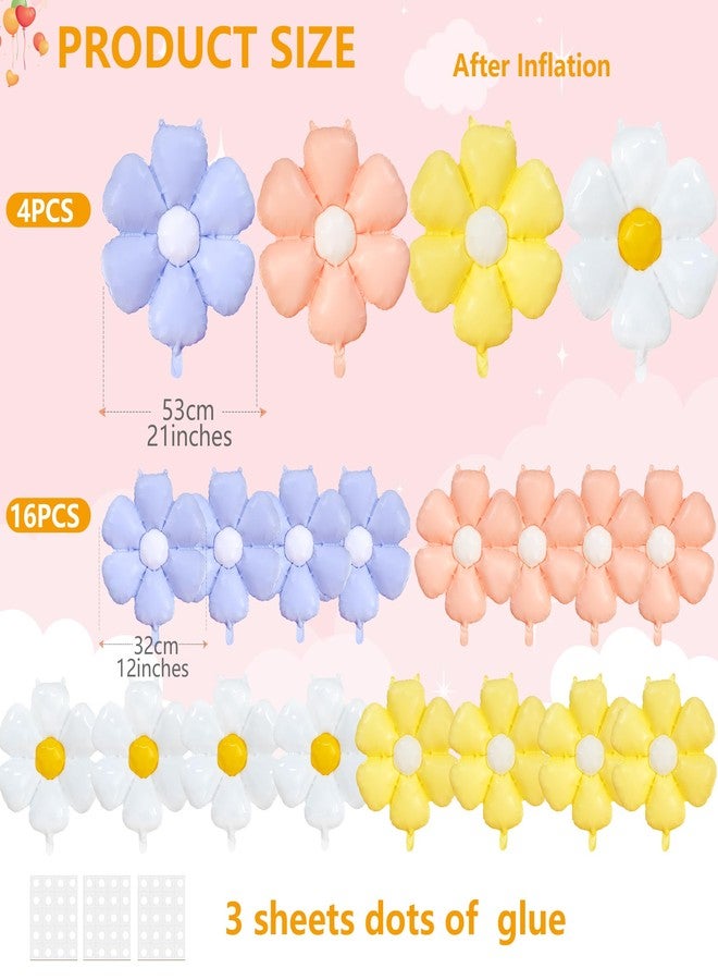 EUVBOKW Daisy Flower Balloons,20 Pcs Colorful Foil Daisy Balloons for Groovy Baby Shower Birthday Wedding Summer Spring Party Decorations Supplies (Pink Yellow White Purple) - Image 2